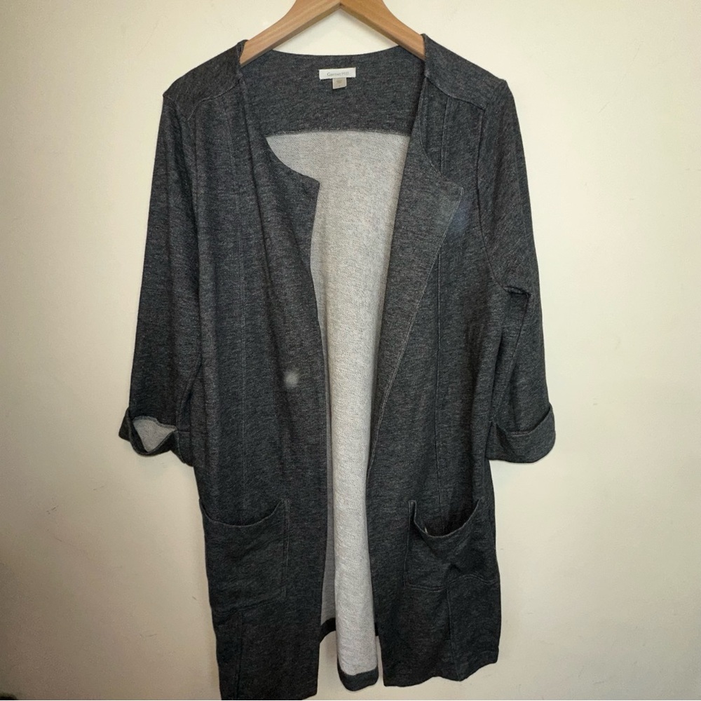 Garnet Hill Womens Size Large Long Line Open Front Cardigan Half Sleeve Gray Y2K